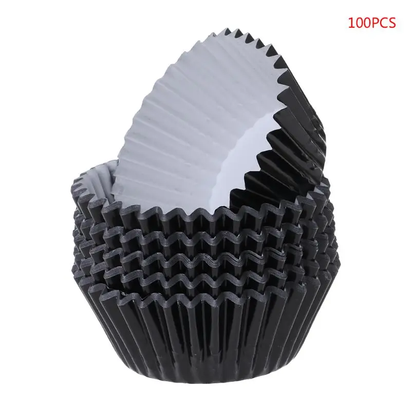 100 шт бумажные чашки для кексов Алюминиевая фольга Формы для выпечки кексов вкладыши чехол для кексов - Цвет: Черный