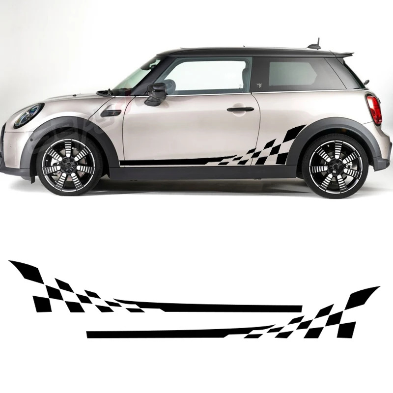 2 шт. наклейки на боковую дверь и юбку наклейка корпус в клетку для MINI Cooper S One R56 R57