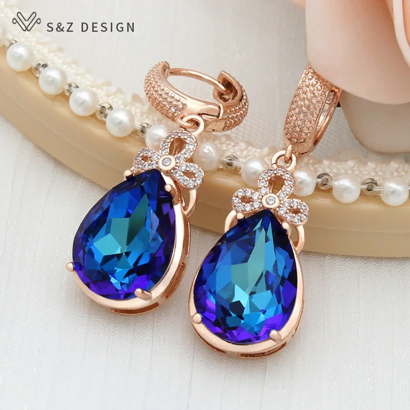 S&Z DESIGN New 2021 Fashion Luxury Cubic Zirconia Water Drop Colorful Crystal Dangle Earrings For Women Wedding Elegant Jewelry