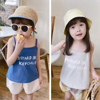 

2020 new girls t-shirt cotton sleeveless fashion summer girls vest 1-6t HO527