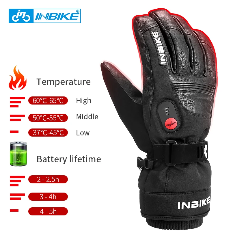 INBIKE Winter Motorcycle Heated Gloves USB Rechargeable Leather Thermal Glove Cycling Riding Motorcyclist Waterproof Accessories