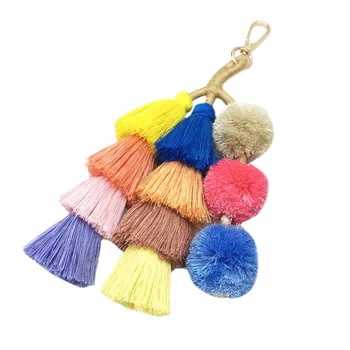

MANILAI Bohemian Handmade Tassel Keychains Women Fashion Jewelry Charm Bags Accessories Multicolor Pompom Statement KeyChain