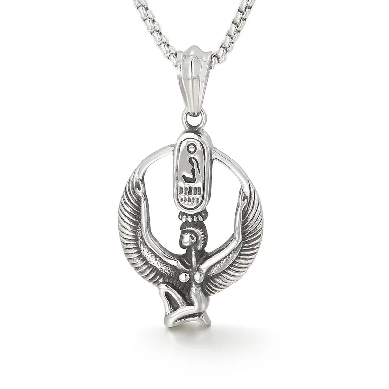 

European and American retro personality fashion angel wings patron saint titanium steel men's pendant