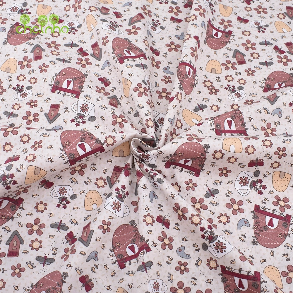 Chainho,Printed Twill Cotton Fabric,Bean Red Series,Patchwork Clothes,DIY Sewing Quilting Material For Baby&Children's Bedcloth