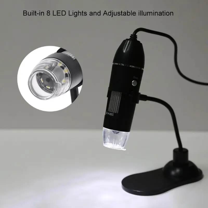 Digital USB Microscope 1000X Magnifier Protable Endoscope Microscope with Stand 831F