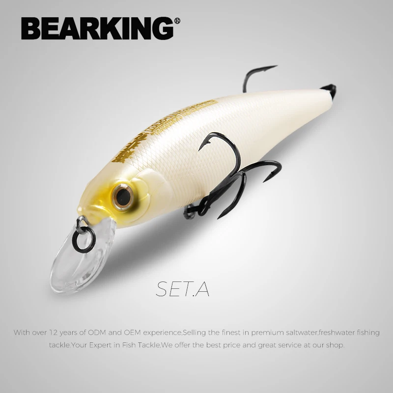 BEARKING 95mm 14.8g 65mm 6g Fishing Lure Laser Hard Artificial Bait 3D Eyes Wobblers diving 0.9-1.5m Crankbait Minnows | Спорт и