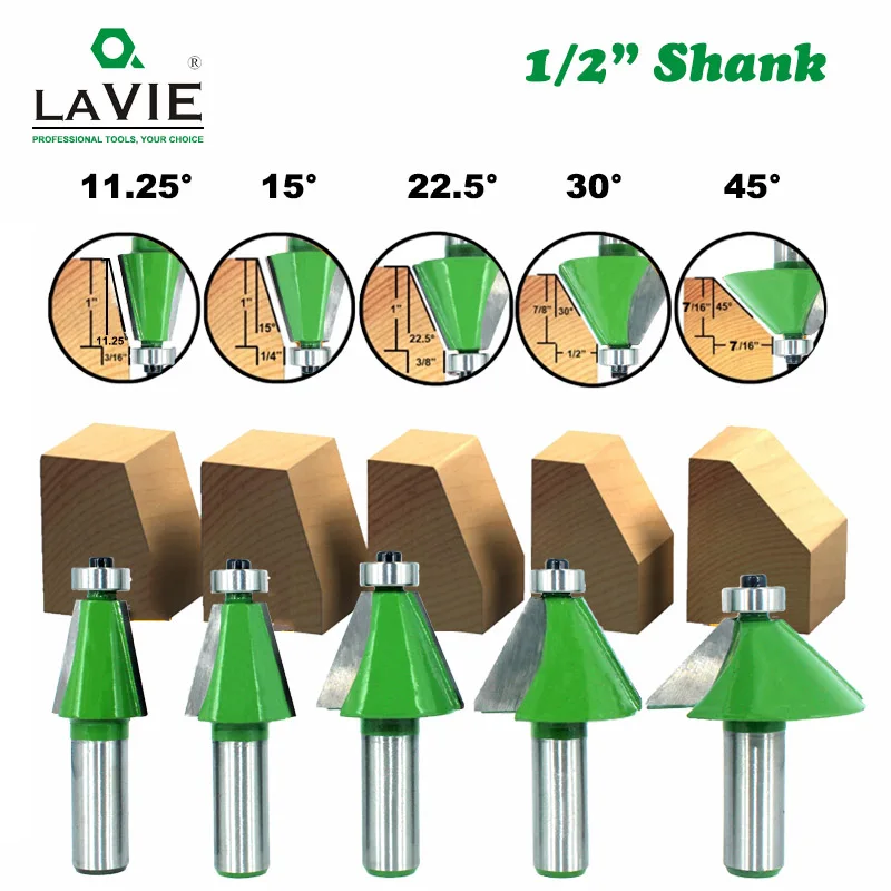 Фреза фасок LAVIE MC03233 с хвостовиком 1/2 дюйма 5 шт. 12 мм 11 25 15 22 30 45 градусов|Фреза| |