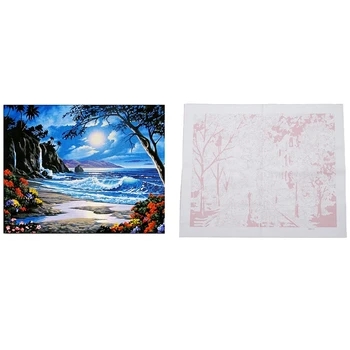 

2set Diy Oil Painting Unique Gift-Romantic Night 16x20 Inch (Frameless) & Blue Ocean 16x20 Inch Frameless
