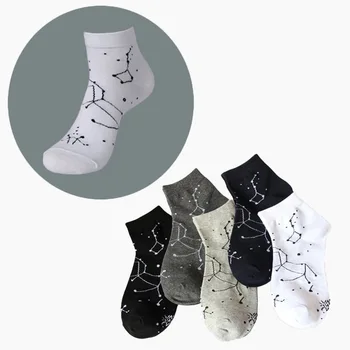 

1Pair Men Cotton Fiber Socks Fashion North Star Printed Socks Men Antiskid Breathable Elastic Anti-Static Soft Warm Socks