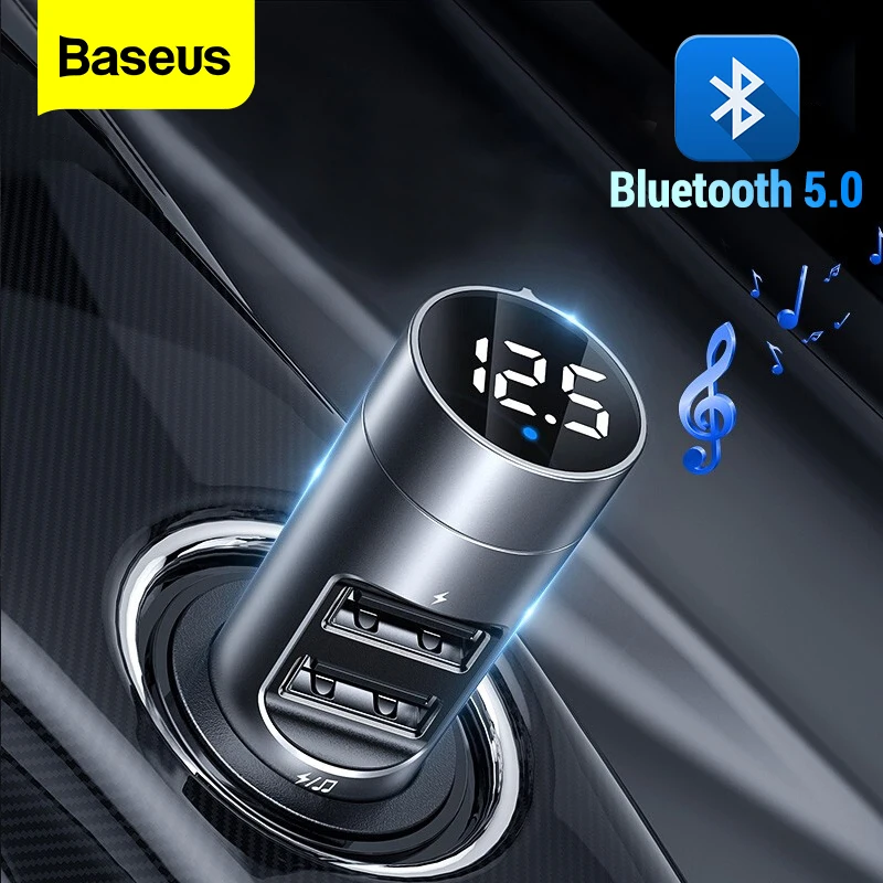 FM трансмиттер Baseus автомобильный с поддержкой Bluetooth 5 0 и 2 мя USB