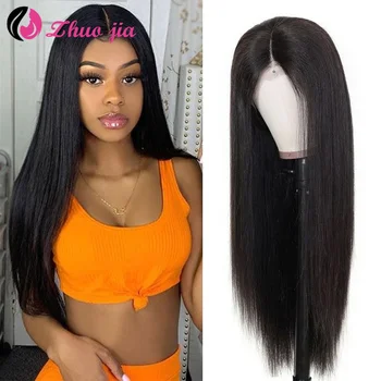 

ZHUOJIA 4x4 Lace Closure Wig Straight Brazilian 28 inch Lace Front Human Hair Wigs PrePlucked 150%180% 250%Remy Lace Frontal