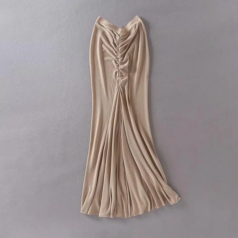 Сексуальные женщины Ruched Frill Ruffle Высокая талия женские юбки-Карандаш Slim Fit Ruched длинная юбка - Цвет: Хаки