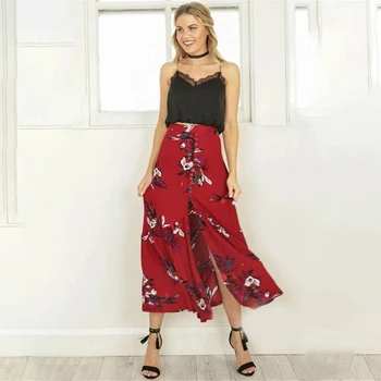 

Summer Printed Skirts For Women Fashion High Waist Europe And America Button Irregular Vacation Skirt Femme