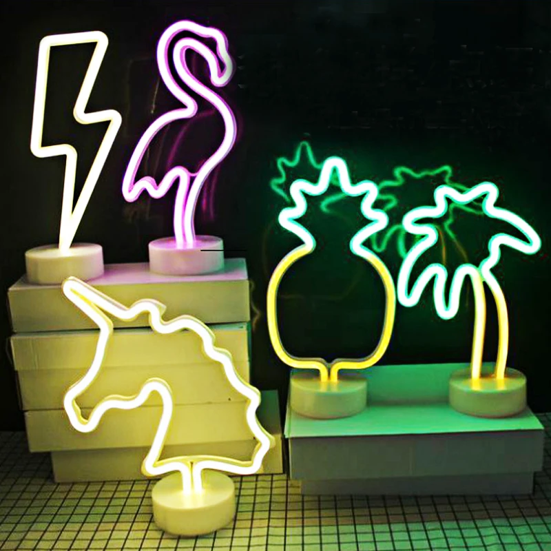 

LED Night Light luna rainbow Flamingo Unicorn Pineapple Cactus moon heart star lamp decoration for Home usb AA battery Joneaz