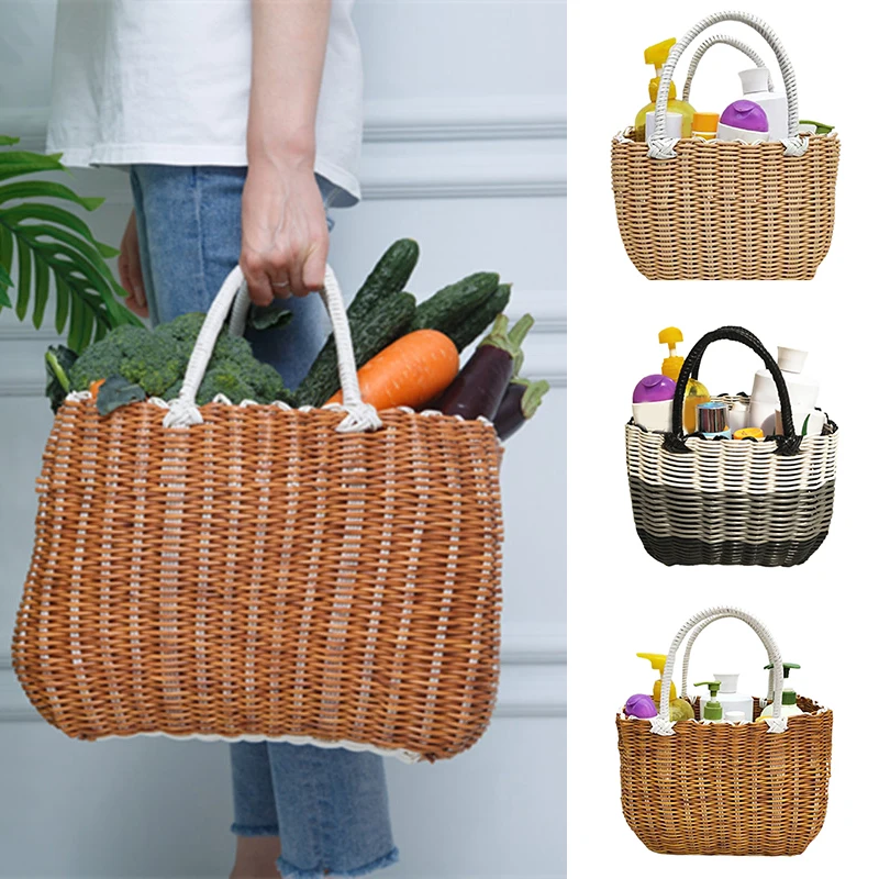 Outdoors Handmade Basket with Handle Camping Picnic Basket For Wine Flower Shopping Storage Hamper Kitchen Organizer Home Decor storage bag camping storage bag wine tote bag