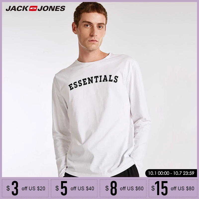 

Jack Jones Brand regular fit casualhome pajama rib O-neck letter printing long sleeve top T-shirt men |2183HE501