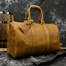 Bolsos de viaje de cuero genuino de alta calidad para hombre, bolsos de mano con correa de hombro, bolso de viaje corto de dos días, 45 cm