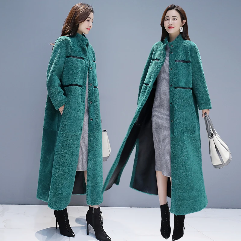 Зимнее пальто с мехом, Женская Длинная кожаная куртка из овечьей шерсти, женское плотное теплое пальто большого размера, свободное однотонное пальто из искусственной кожи, Женское пальто 3XL
