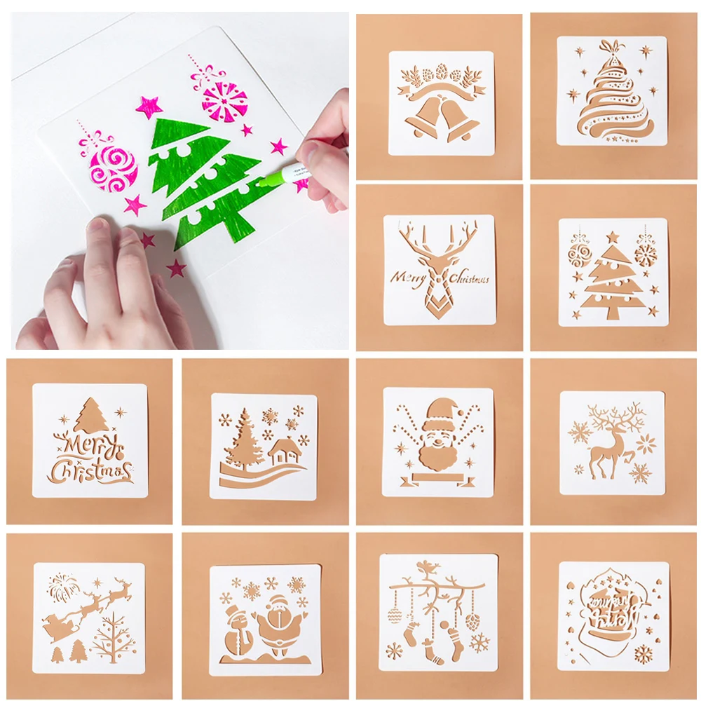 

12Styles DIY Christmas Embossing Paper Card Template Craft Layering Stencils For Walls Painting Scrapbooking Stamp Album Decor