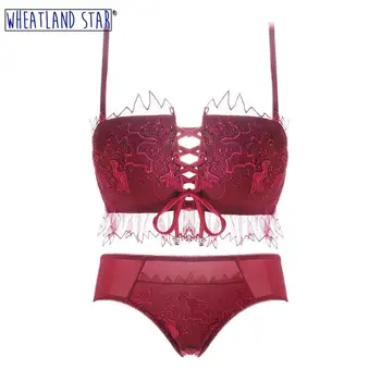 

Push Up Bra and Panty Set Lingerie Feminina Wire Free Lingerie Set Four Hook-and-eye Adjusted Straps Underwear Women' Intimates
