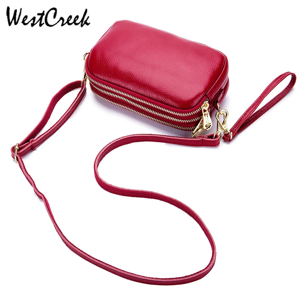 

WESTCREEK Three-layer Bag Ladies Messenger Zipper Pouch Soft Genuine Leather Ladies Bags Women Crossbody Handbag Purse Clutch