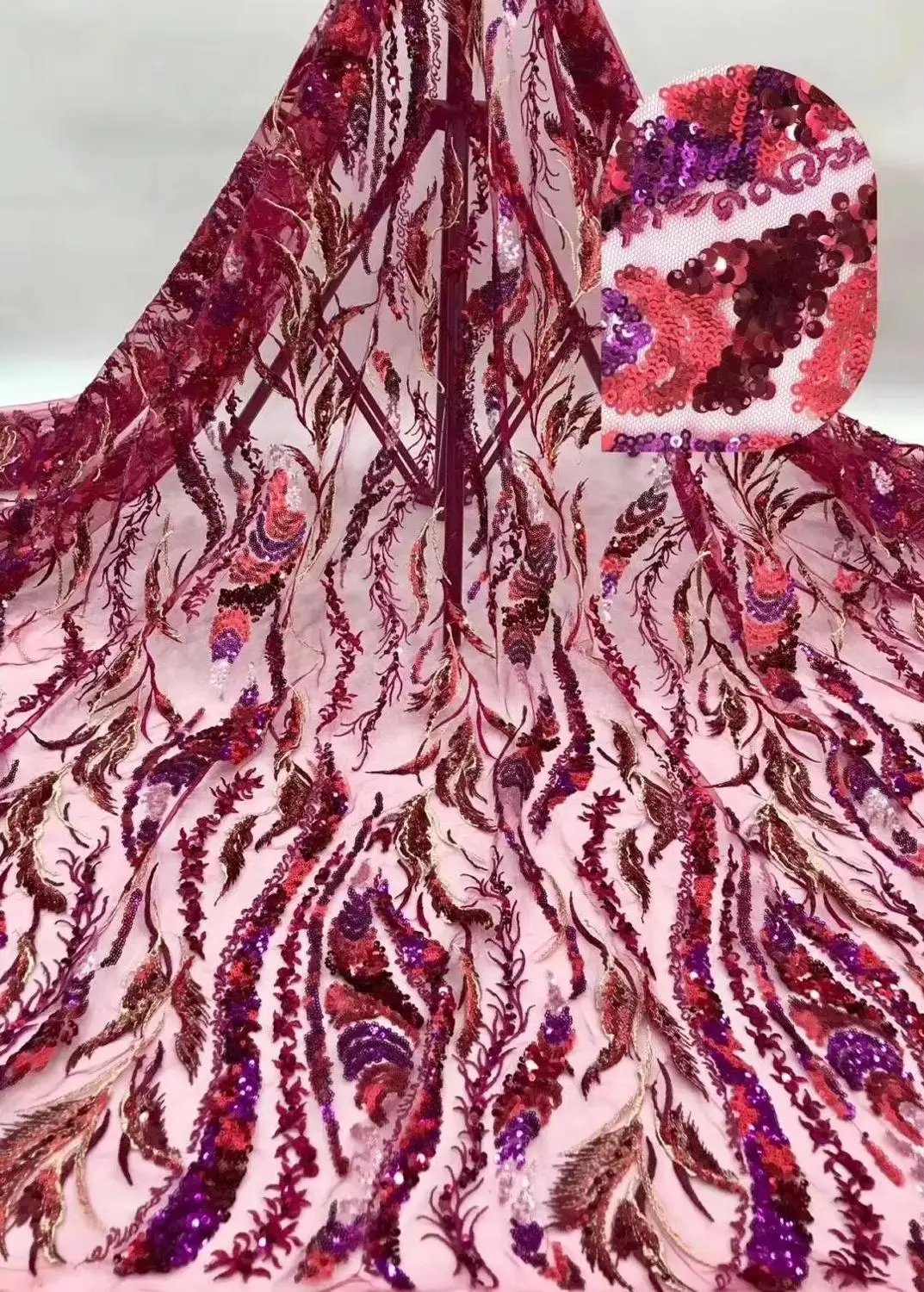 

French lace fabric 5yds/pce 3colors sequins embroidery mesh fabrics women gorgeous lagos party asoebi shows swiss bright dress