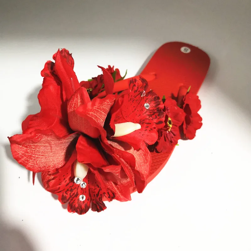HAHAFLOWER/семейные тапочки; обувь для отдыха на море; красивые шлепанцы; нескользящие пляжные шлепанцы ручной работы с цветочным узором