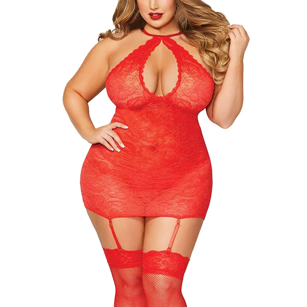 

Women Sexy Lingerie Plus Size Halter Lace Babydoll with G String Sexy Underwear Costumes Transparent Langerie Lenceria Mujer