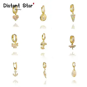 

1 pcs INS New rainbow zircon earrings for women dropping Hoop earrings crystal butterfly heart shell Bohemia jewelry gifts