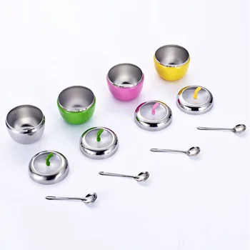 

High Quality Stainless Steel Apple Sugar Bowl Seasoning Jar Condiment Pot Spice Container Canister Cruet With Lid And Spoon