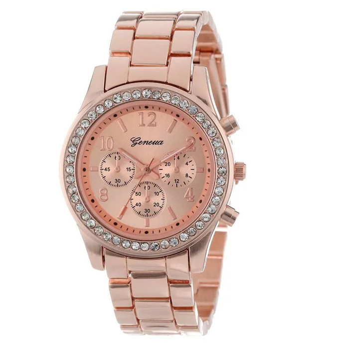 Модные женские часы женские наручные часы искусственный хронограф с кварцевым покрытием Классические Круглые Женские часы с кристаллами#0823 - Цвет: Rose Gold