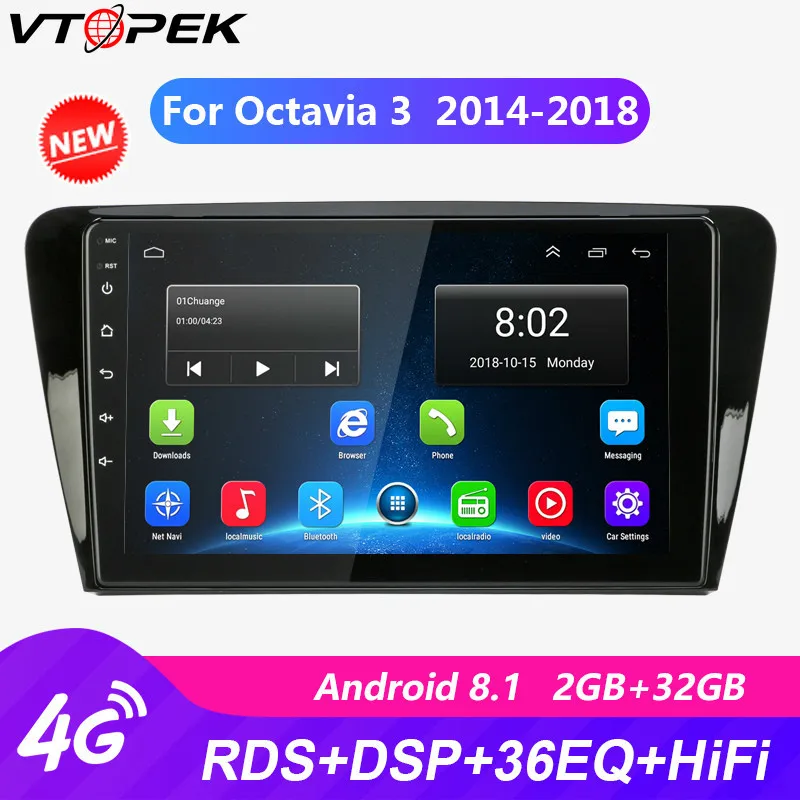 

10" 4G WIFI 2 Din Android Car Radio player Touch screen gps multimedia radio bluetooth navigation For Skoda Octavia 3 2014-2018