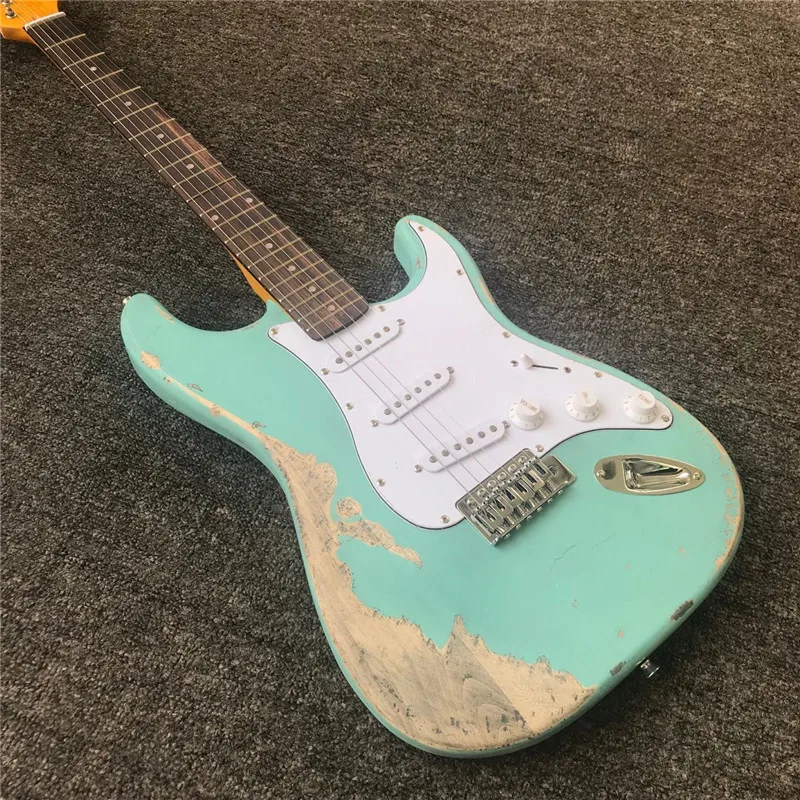 good quality metallic blue heavy Relic vintage style hand made electric electricas guitar