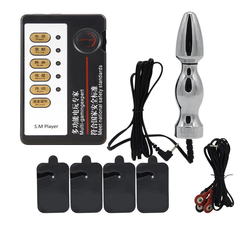 Bdsm Electro Shock Kit Anal Plug Penis Plug Cock Ring Electric Stimulate Nipple Clamps Massage Pads Medical Sex Toys For Couples