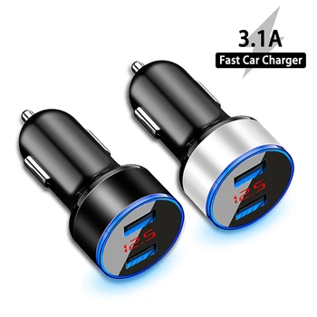 

Mini USB Car Charger For iPhone 11 Pro Max Mobile Phone LED Digital Display Fast Charging Dual Port USB Chargers Adapter in Car