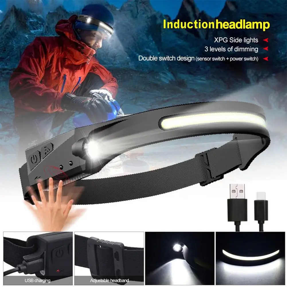 10W 200lm Waterproof Induction LED Headlamp Camping COB Head Lamp Flashlight Rechargeable USB Waving Sensor Headlight Torch | Спорт и