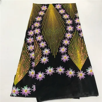 

2020 High Quality French 3D Tulle sequins African velvet Lace Fabric Sequins Embroidered Nigerian Lace Fabrics For Wowen Dress