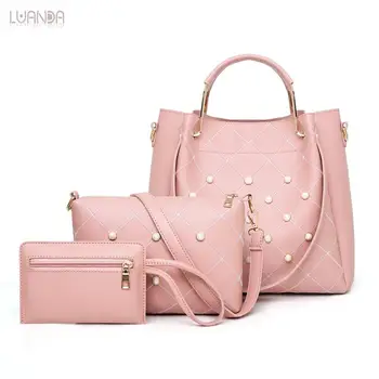 

Women Leather 3 Sets Compound Bag Women's Casual Tote Bags Female Handbags High Quality Designer Fashion Pearl Lady Shoulder Bag