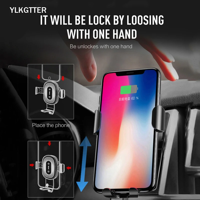 Автомобильное зарядное устройство YLKGTTER для iPhone XR/8/8 PLUS XiaoMI 8/Note10, беспроводное зарядное устройство для навигации, автомобильное зарядное устройство, крепление на вентиляционное отверстие