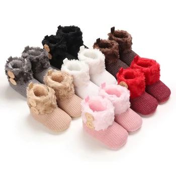 

New Arrival Newborn Infant Baby Girls Snow Boots Winter Warm Baby Shoes Solid Button Plush Ankle Boots For 0-18M
