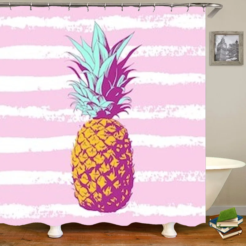 Hippie Pop Art Pineapple Home Decor Pink White Striped Pineapple Shower Curtain Bathroom Curtains Set Bathtub Accessories Gift - Цвет: Pineapple