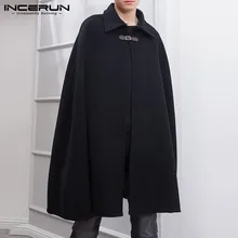 Модная мужская накидка INCERUN 2021, однотонное пальто на одной пуговице, накидка с лацканами, уличная одежда, зимнее пальто из искусственной смеси, мужские куртки Модная мужская накидка INCERUN 2021, однотонное пальто на одной пуговице, накидка с лацканами, уличная одежда, зимнее пальто из искусственной смеси, мужские куртки