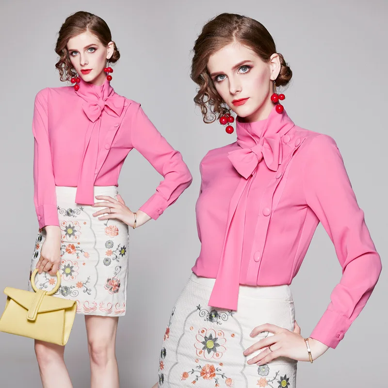

Ozhouzhan High-End Italian Elegant Ribbon Shirt + Elegant Short Skirt Two-Piece Set