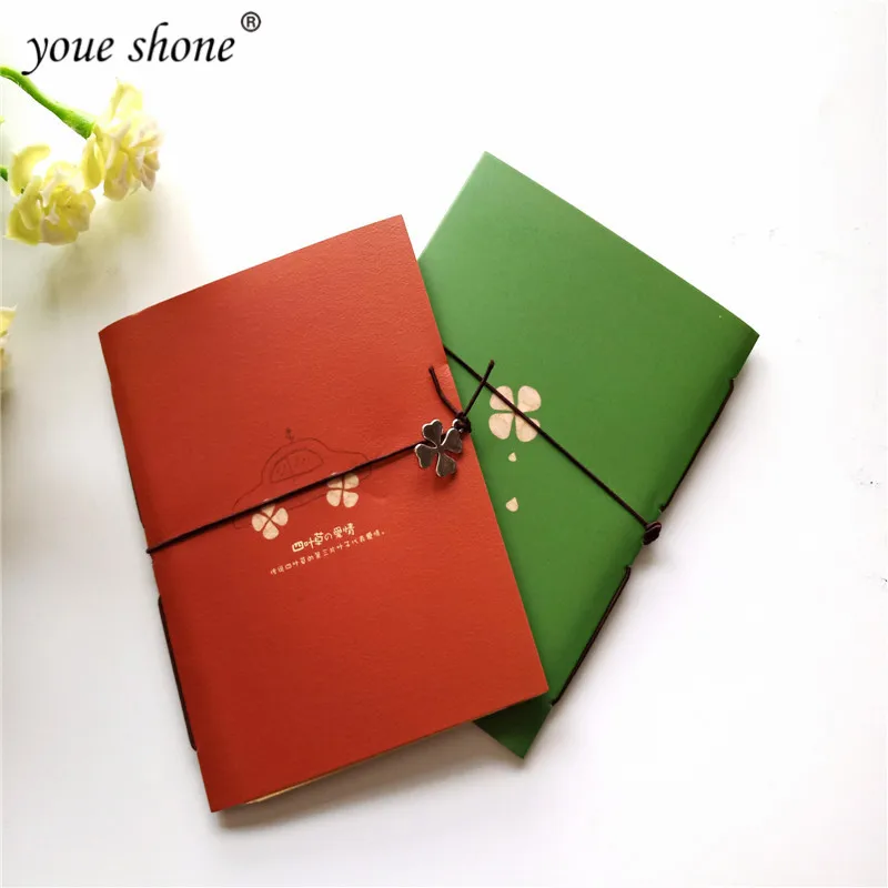 1Pcs Students Use Portable Kraft Paper Korean Stationery Four-Leaf Clover Straps Notebook Pocket  School Supplies YOUE SHONE