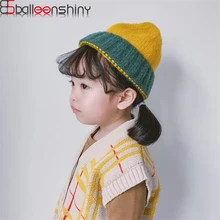 BalleenShiny/Милая вязаная детская шляпа в стиле пэтчворк, шерстяная теплая шапка, модная детская Шапка-бини для девочек, зимние и осенние аксессуары