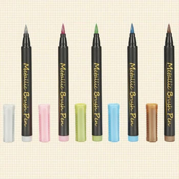 

10 Colors Lettering Metallic Marker Pens Drawing Brush Tip Craftwork For Black Paper Card Making Water-based Ink Paint Art