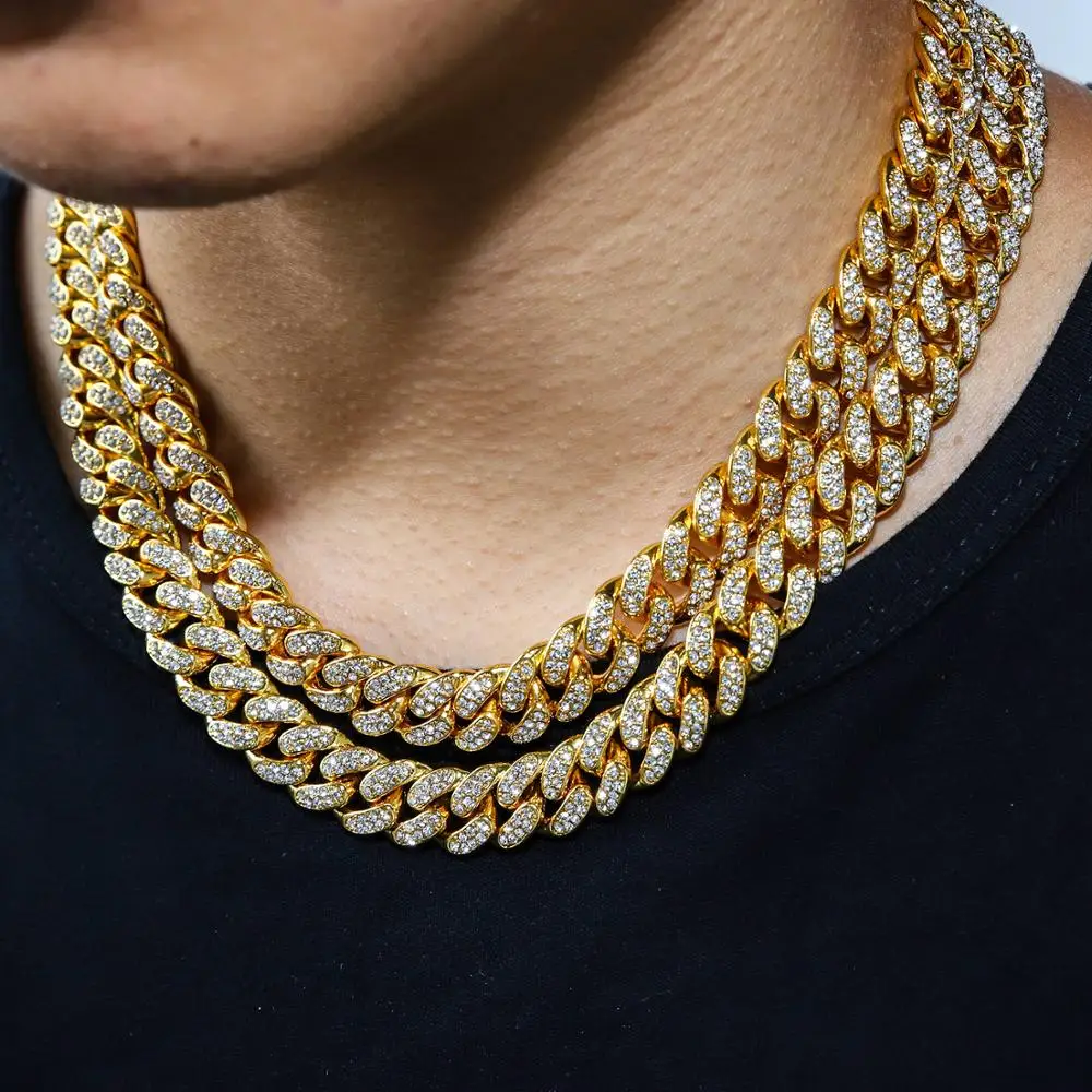 

Men Hip hop Iced Out Bling chain Necklace high quality Pave setting Rhinstones CZ Miami Cuban chains necklaces Hiphop jewelry