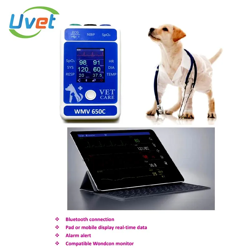 Uvet больница животных медицинская ЭКГ температура SPO2 Bluetooth ветеринарное оборудование животных портативный монитор пациента Пульсоксиметр