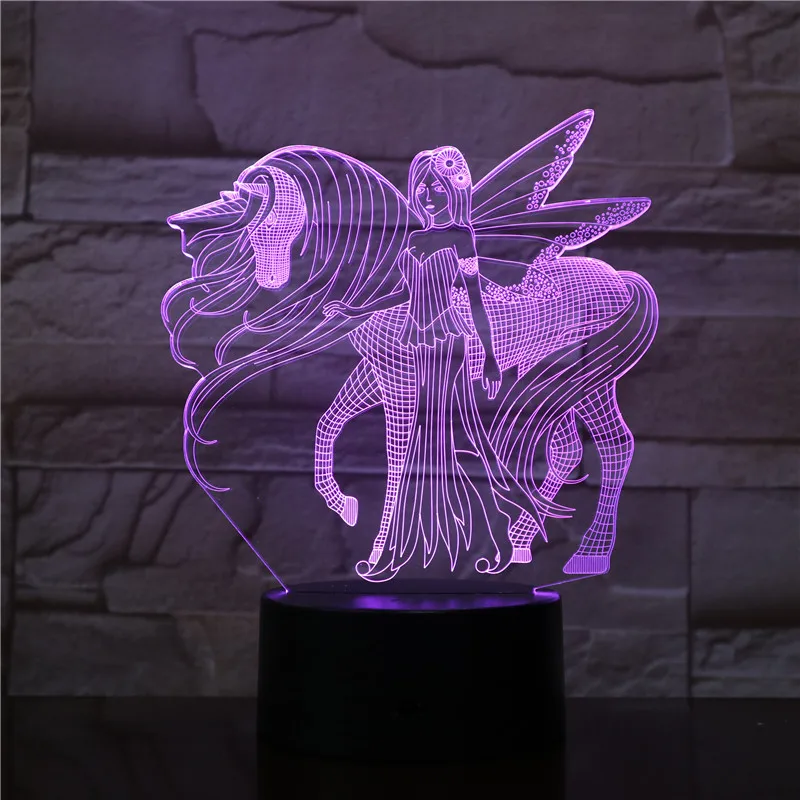 3D лампа в виде лошади, 7 цветов, меняющая форму сказочных крыльев, Usb ночник, светильник в виде единорога, lamparas для девочек, рождественские игрушки 3198
