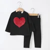 2022 baby clothes long top and pant set children casual set with star and heart patches kids clothes black color fashion clothes ► Photo 2/6